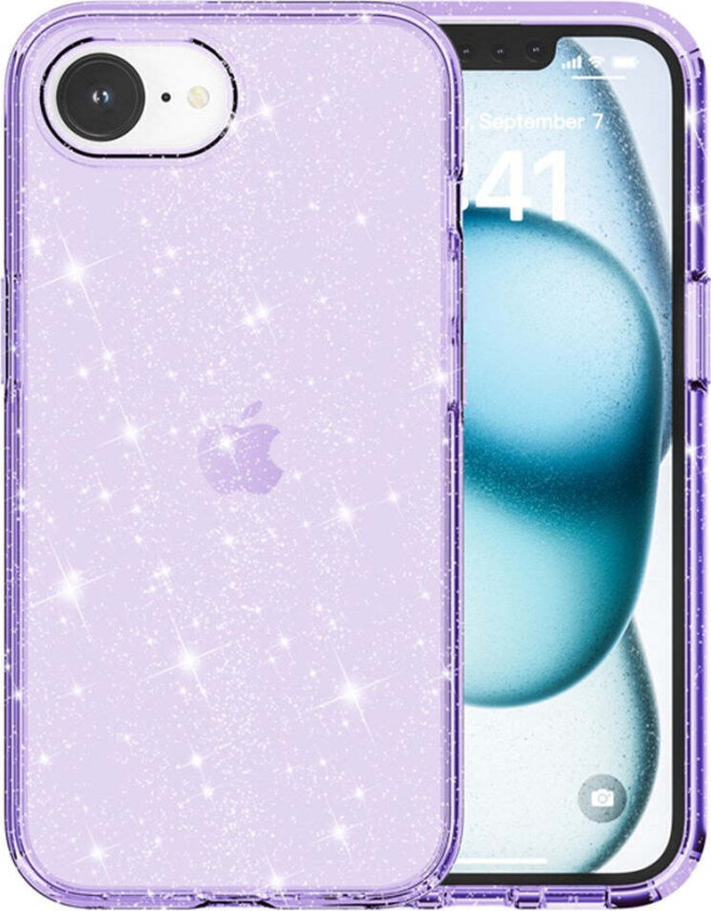 iPhone 16e Hybrid Glitter Plast Deksel - MagSafe Kompatibel - Lilla