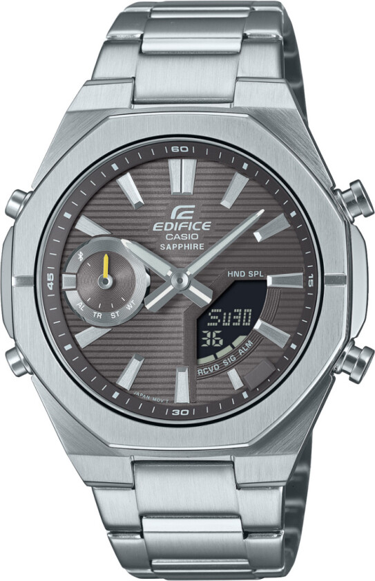 Edifice Bluetooth ECB-S10D-8AEF - Kvarts - Sølv - Herreklokker - Rustfritt stål - ledd m/pin - Safir