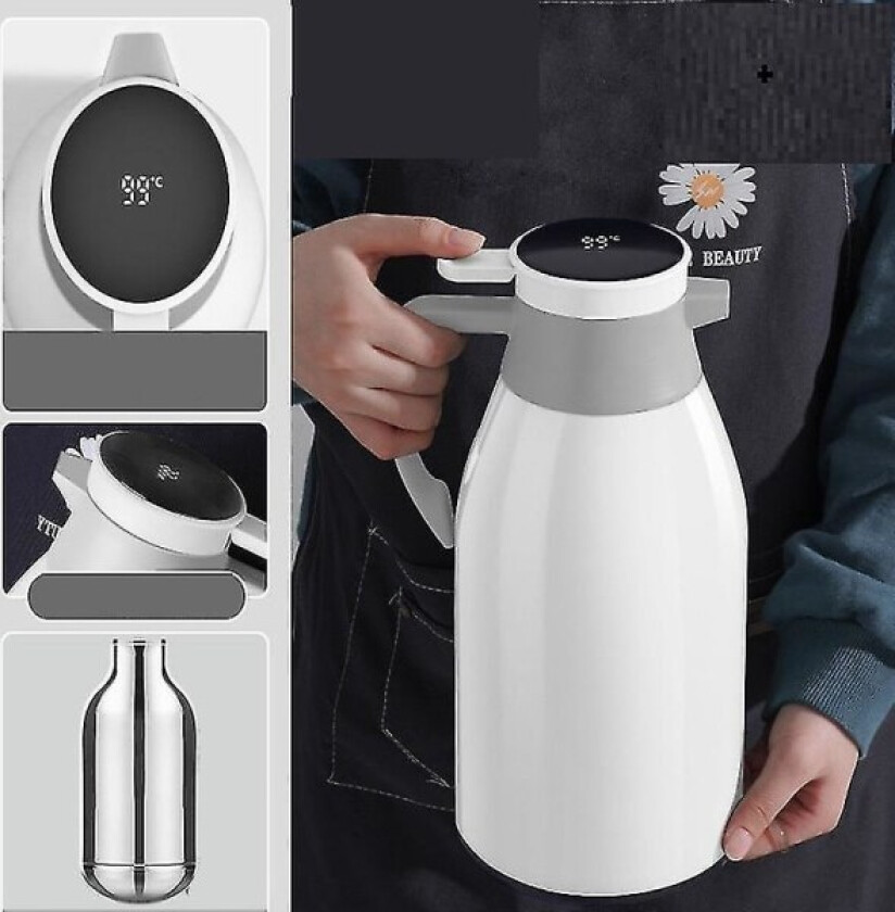 Isolert termoskanne med glassforing, super lang isolasjon, for hjemmebruk white 1900ml