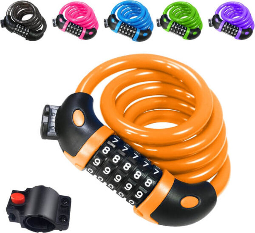 Sykkellås (gul), lang sykkellås 120 cm x 12 mm, tyverisikker kabel