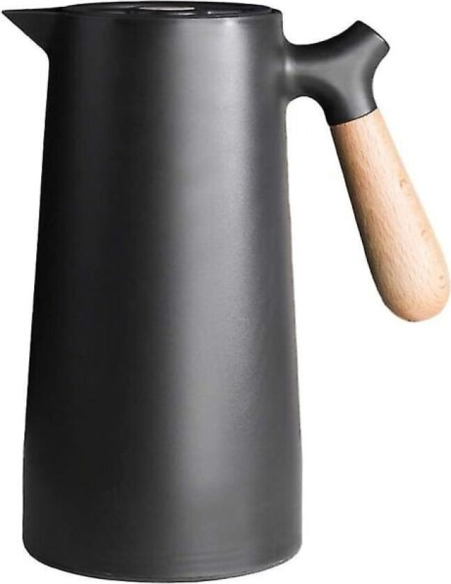 Sort 1000 ml dobbelvegg, glassforet termisk kaffekanne med trehåndtak