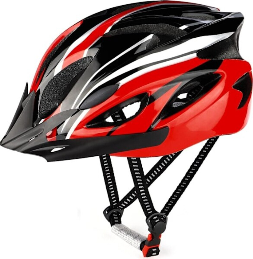 Sykkelhjelm, Justerbare Hjelmer for Terreng- og Landeveissykkel, 18 Ventiler med Justerbar Stropp & Avtakbart Visir (Hodeomkrets 57-62cm) Red black