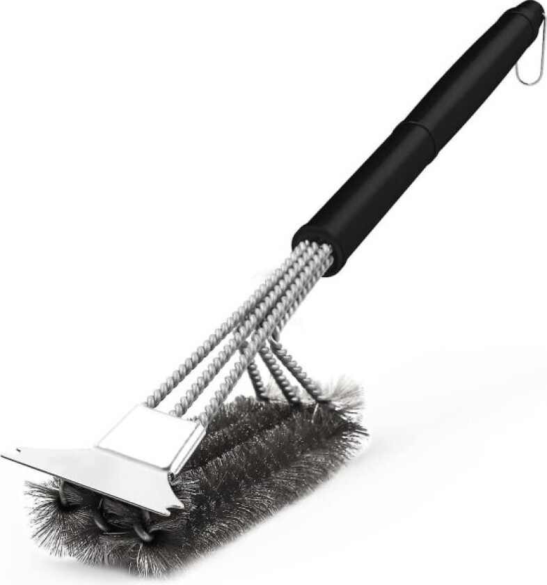 Grillbørste for rengjøring av risten, 3 i 1 metallbørster med skrape av rustfritt stål for grill- eller peisrister, 45 cm