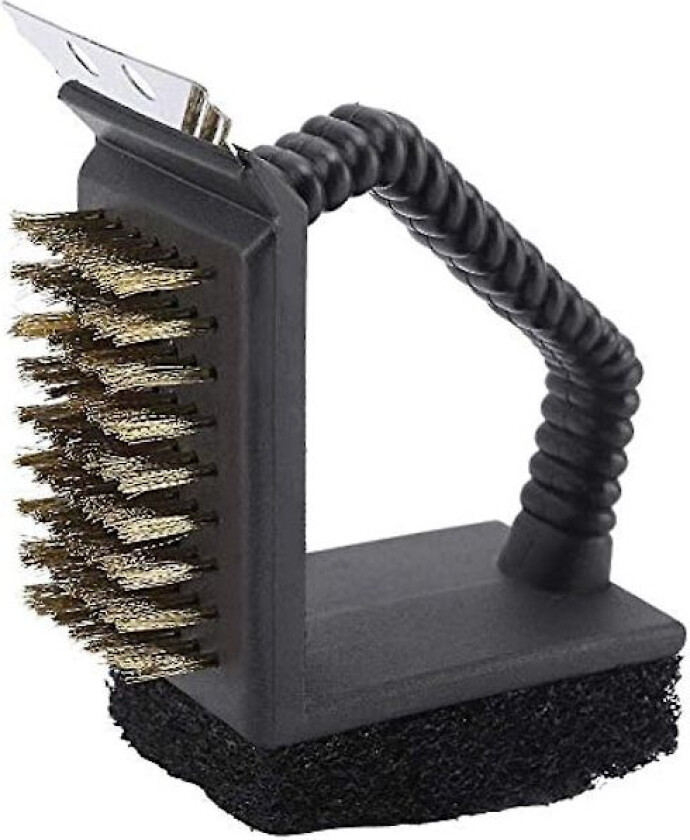 3-i-1 grillbørste og skrape, grillbørste i rustfritt stål, grilltilbehør for gass, kull, grillrister