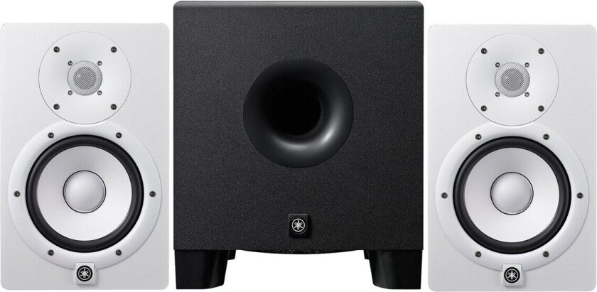 HS7 Aktive Studiomonitorer Hvite med HS8 Strømforsynt Subwoofer