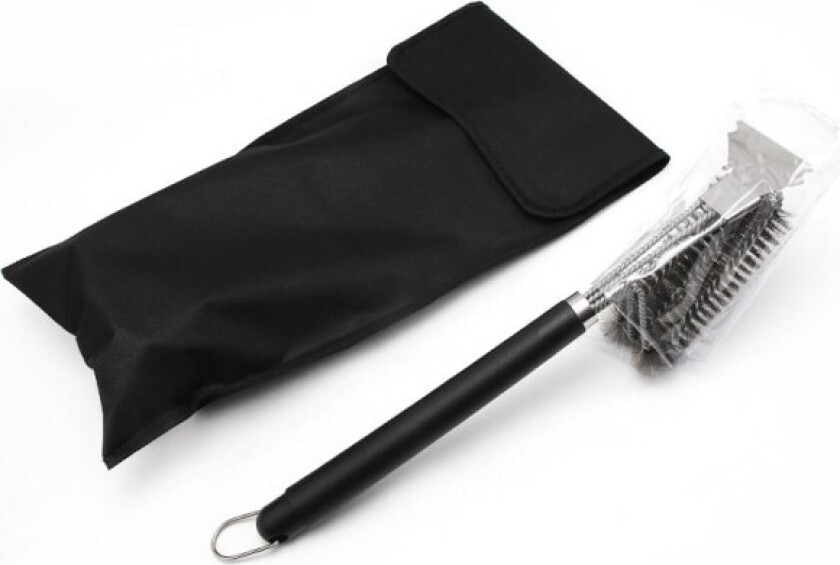 Grillbørste med langt håndtak, rengjøringsbørste og skrape, rustfritt stål