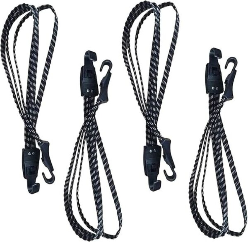 4 stk. faste stropper for sykkelbagasje, elastisk strammer med krok