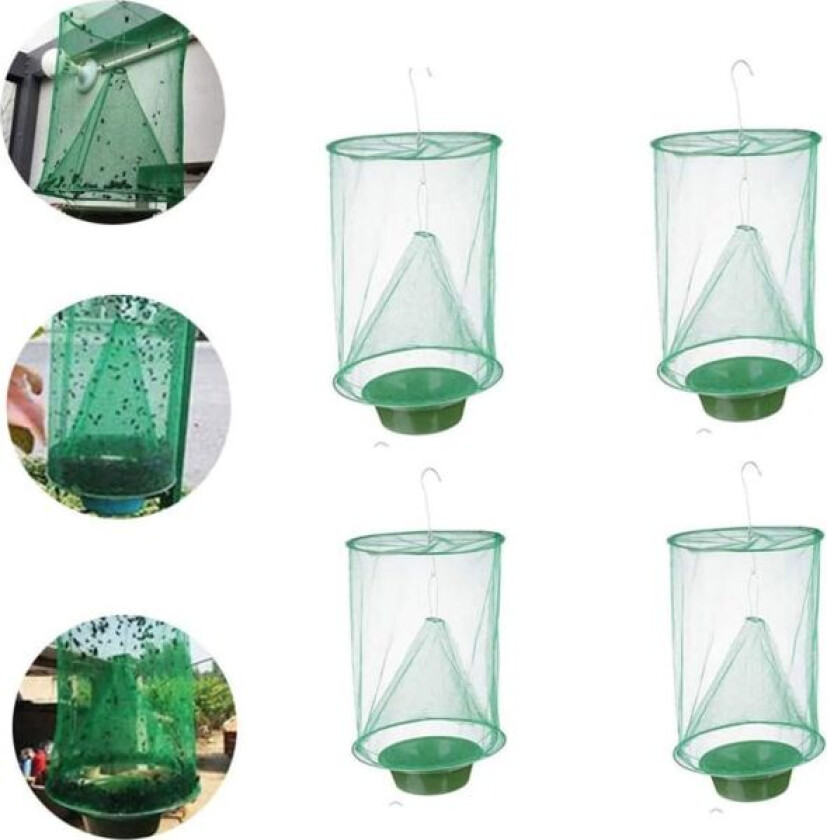 Fluefelle for hage, ranch og frukthage, fluefelle for ranch, fluefanger, den mest effektive fellen som noen gang er laget med potter, fluefanger, rød Drosophila (4-pakning)