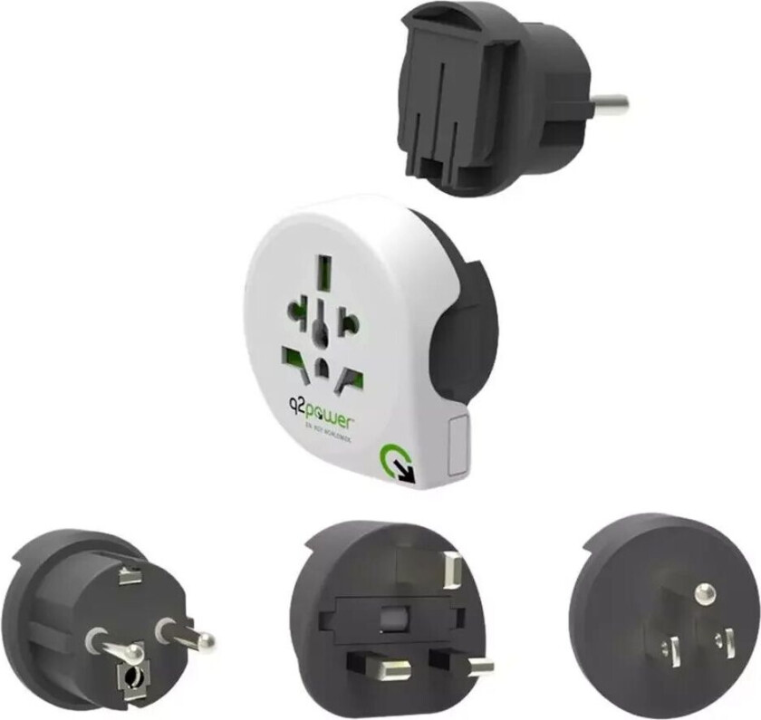 Qplux Worldwide 3-i-1 reiseadapter - Hvit / Svart
