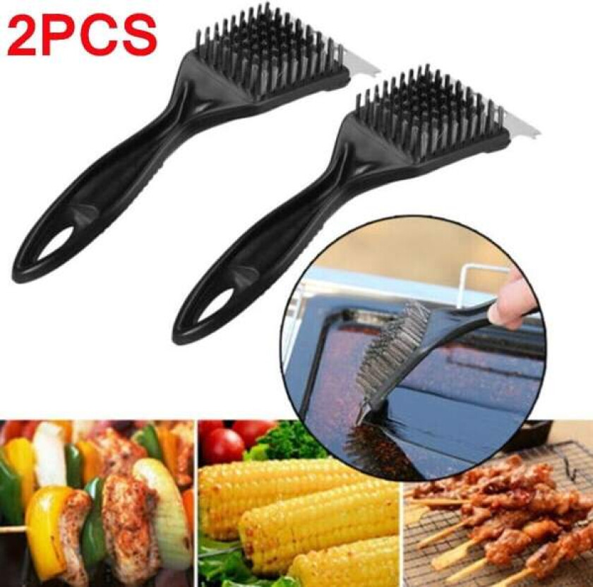2x Rustfritt Stål BBQ Svart Tråd Grillbørste Grillrengjøring B