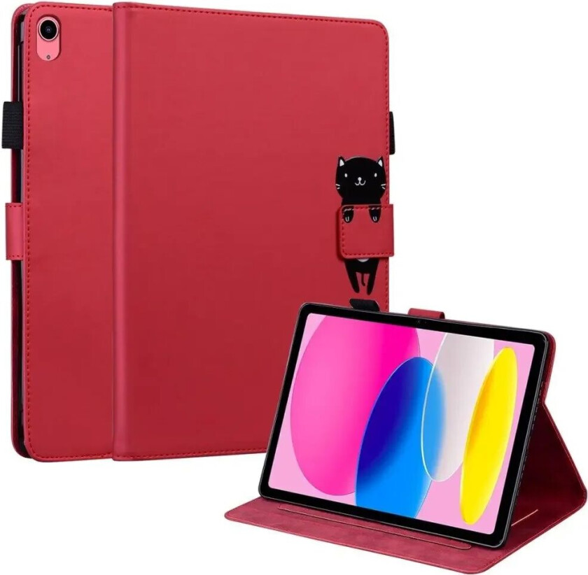 iPad 10.9" ( 2022) Flip Deksel i Skinn med Dyremotiv - Rød