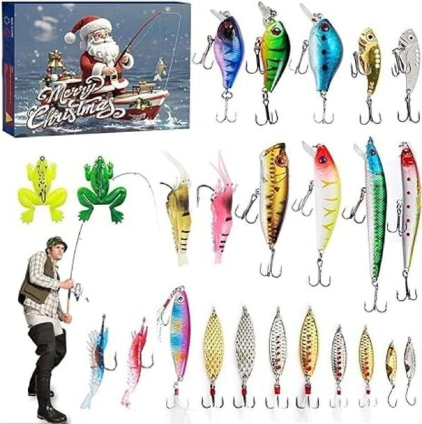Fiske-Adventskalender 2024 Voksen Fiske-Lure-Tackle Adventskalender for Far Bestefar Bror Kjæreste