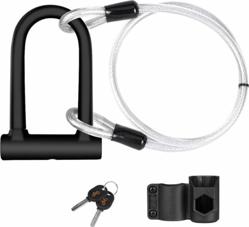 Sykkellås, U-formet sykkellås med 1,2 m fleksibel stålkabel, sykkel, scootere osv.