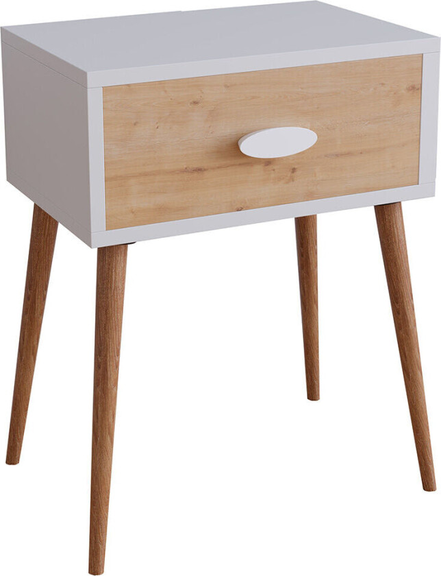 SingolL nattbord 1 skuff eik dekor, hvit.
