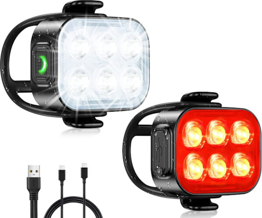 Sykkellykter for nattkjøring, USB-oppladbare sykkellykter foran og bak, vanntett IP65 sykkellykt, 4+6 moduser sykkel