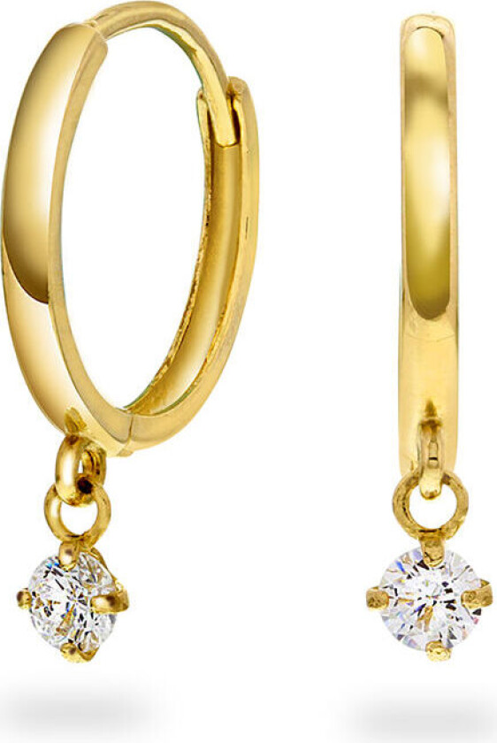 , Øreringer i 585 gult gull med zirkonia