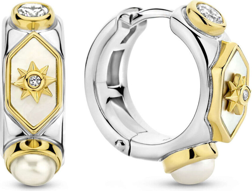 , Øreringer i forgylt 925 sølv med perlemor og zirkonia