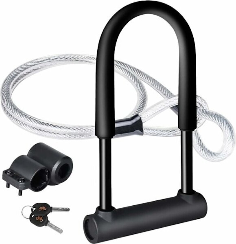 Sykkellås, U-lås sykkellås med 1,2 m fleksibel stålkabel og tung