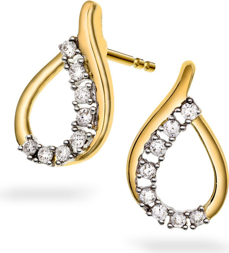 Bilde av , Øredobber i 585 gult gull med diamanter og dråpeform 0,15 ct