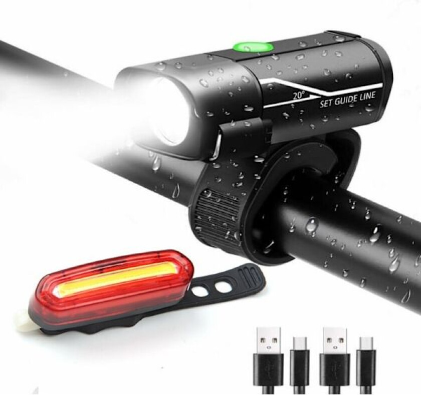 USB-oppladbar vanntett sykkellykt, egnet for terrengsykling om natten - frontlykt + 096 baklykt (enkeltpakning)