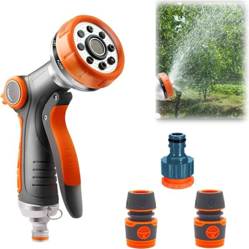 Hageslange Spray Gun, 8 Justerbare Mønstre, Slange Spray Bilvask, Dusj Kjæledyr, Slangefester Inkluderer Slangekoblinger