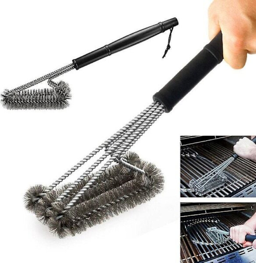 Grillbørste, grillrengjøringsbørste med skrape, 18 tommer lang, rustfrie stålbørster, for gass, kull, elektrisk og kulegrill