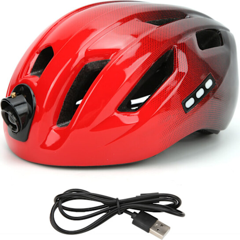 Sykkelhjelm med varmt lys, justerbar, støtsikker, sikker, oppladbar sportshjelm, rød/svart
