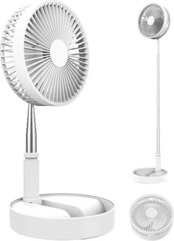 Oppladbar sammenleggbar vifte 70 cm - Bærbar gulvvifte/bordvifte med batteri hvit hvit