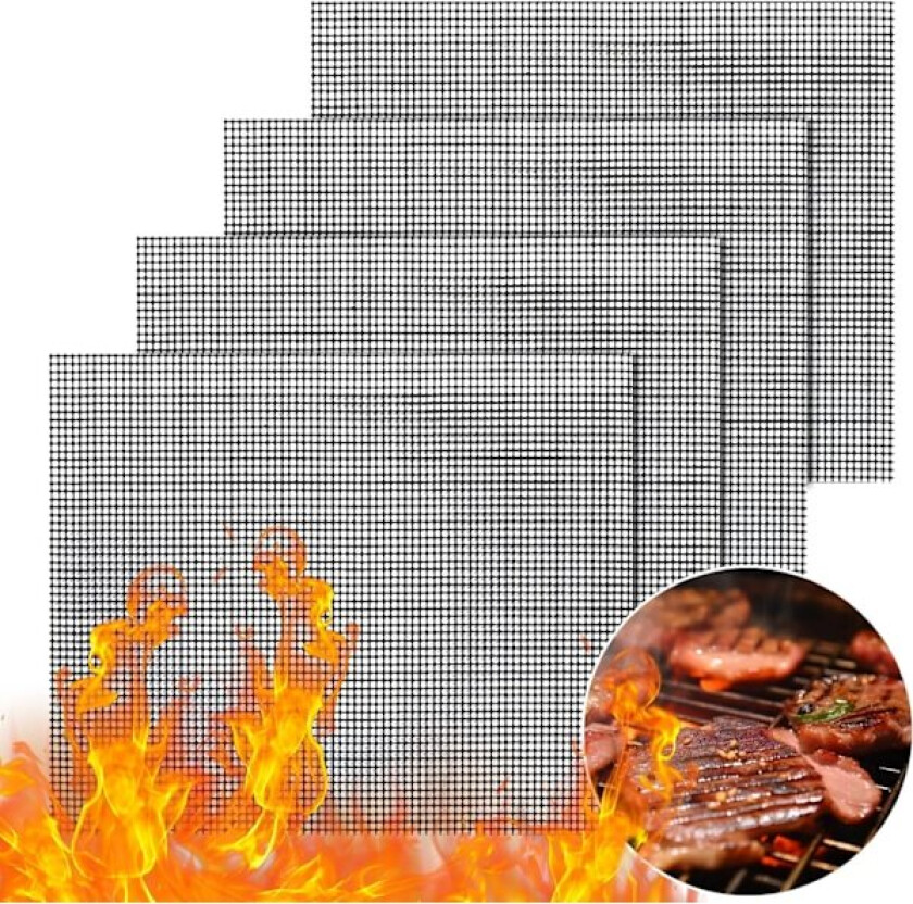 Sett med 4 stk Grillrist, Grillnett Gjenbrukbar og Klippbar Bakematte Ikke-Klebbende Grill for Yoghurtmaskiner Ovn