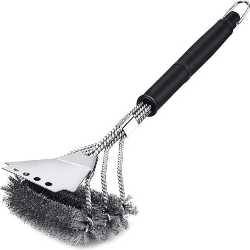 Grillbørste, 3 i 1 grillbørste med skrape, rustfrie stålbørster for rask og effektiv rengjøring av alle griller
