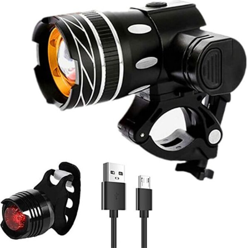 15000lm T6 LED-sykkellykt/sykkellykt/lyktsett USB-oppladbar frontlykt/lommelykt vanntett justerbar sykkel-sykkel-sykkellykt - WELLNGS