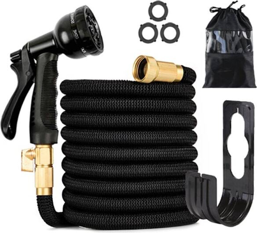 Kraftig ekspanderende hageslange Vannslange med sprøytedyse 15m svart