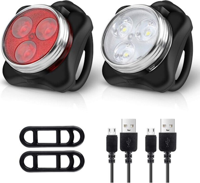 USB Oppladbart Sykkellyktsett, Super Sterk Frontlykt og Bak LED Sykkellykt, 4 Lysmodusvalg