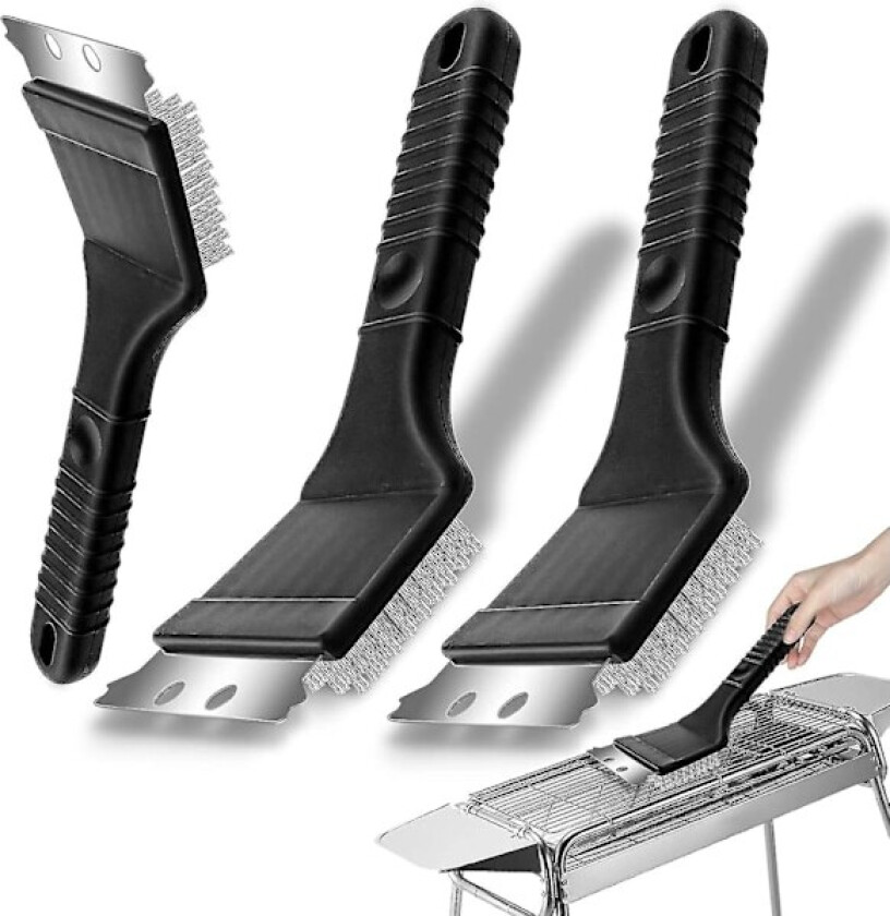 3 stk grillbørster, 3 i 1 grillrengjøringsbørste, grillbørste i rustfritt stål med skrape, grillbørste rengjøringsbørste grillbørste, for - Jxlgv