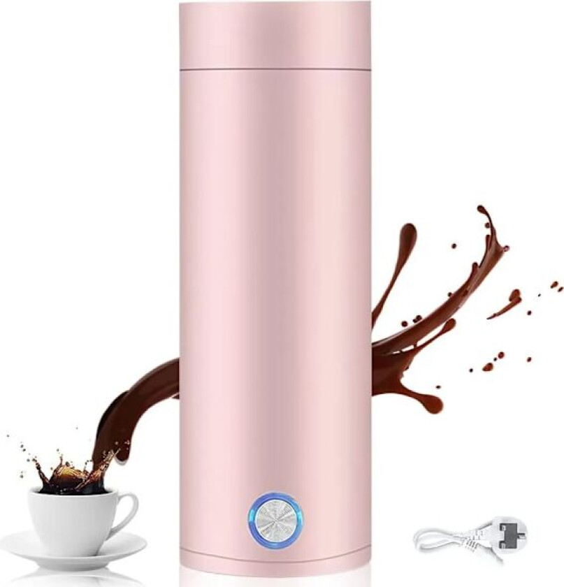 Bærbar vannkoker - 5 minutter rask koking, 400 ml varmtvannskokerflaske, sikker elektrisk oppvarming i rustfritt stål, reisevannkoker for te, kaffe