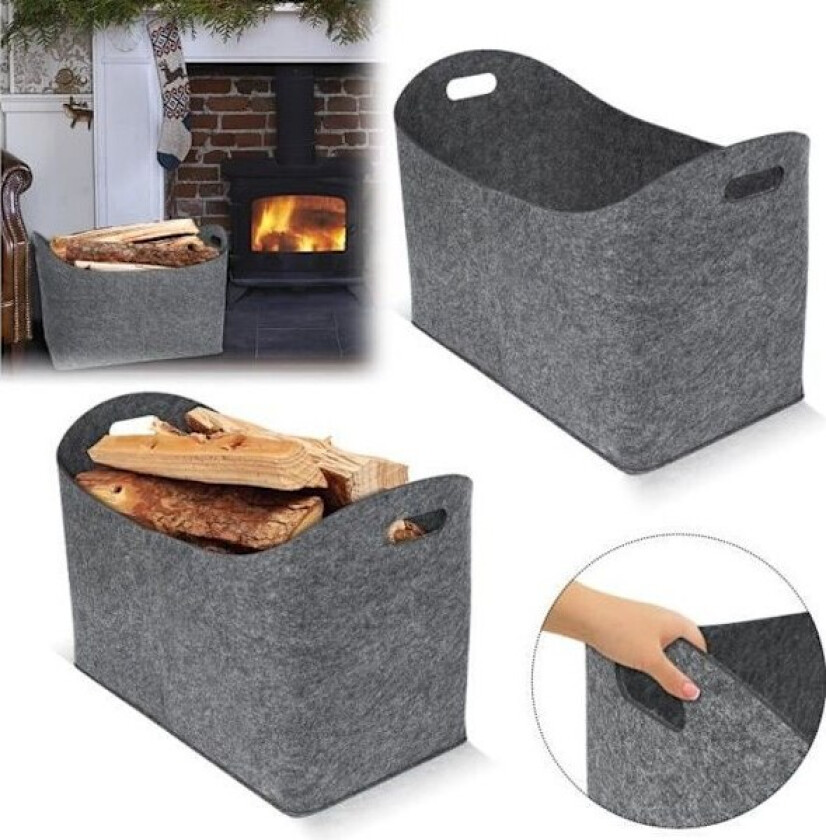 LZQ XXL Vedkurv for Ved med Forsterkede Håndtak Filtvedkurv, 2 stk lys grå