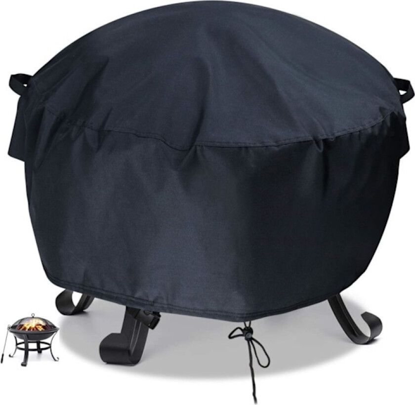 Beskyttende trekk for hage-bålpanne, terrasse, bålpanne i 210D Oxford-stoff, vanntett og rivefast, rund, svart, 85 x 40 cm