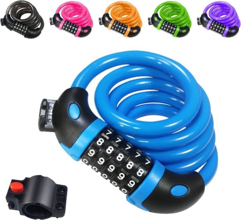 Sykkellås, lang sykkellås 120cm x 12mm, kabellås for sykkel med 5-sifret intelligent kode, tyverisikker sykkellås (blå) Blue