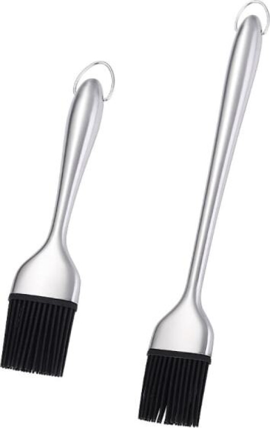 2 stk Original Grillbørste i Rustfritt Stål - med Avtakbare Silikonbørster 19/30.5cm
