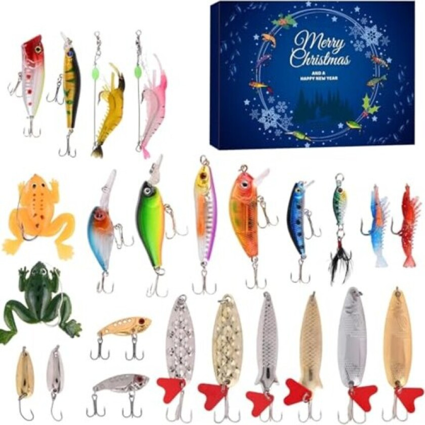 Adventskalender 2024, Juleadventskalender for Voksne 2024, Fiskeagn for Menn, Juletelling