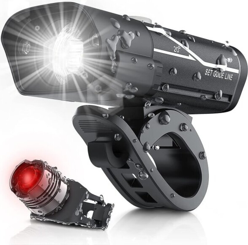 1000 Lumen USB-oppladbart sett, 3 LED sykkellykt Super Lys Hodelykt Ipx5 Vanntett Sykkelsikkerhetslommelykt 360 Rotasjon 3-bryter
