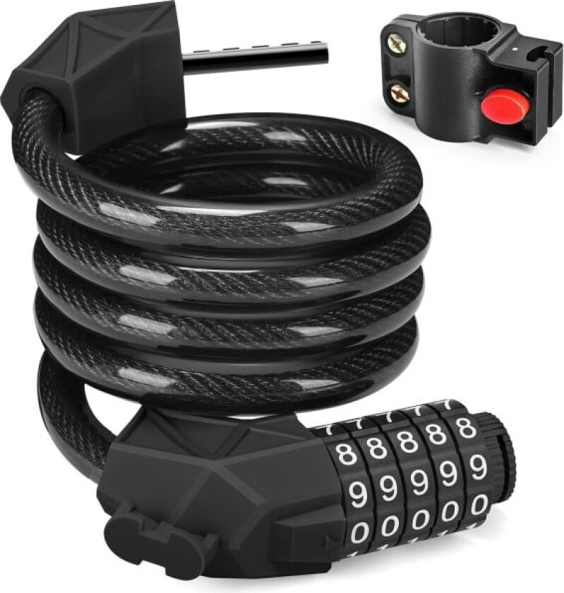 Sykkellås med 5-sifret kode, sykkellåser med høy sikkerhet 114cm/11.2mm sykkellås, sykkellås for sykkel utendørs (svart)