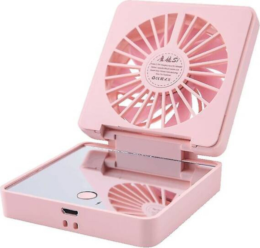 Bærbar Mini Vifte 2 i 1 Mini Håndholdt Vifte Fold Vanity Makeup Speil Lomme Vifte(Rosa)