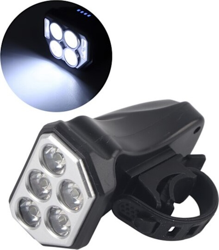 USB-oppladbar sykkellykt med 4 moduser Wick sykkellykt foran Vanntett sykkelbelysning 5 LED