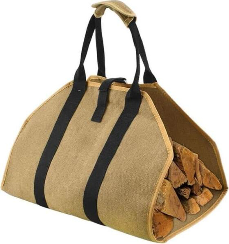 Vedkurv i tre, vedsekk i tre, vedkurv for peis, vedsekk, vedvogn, transport av ved