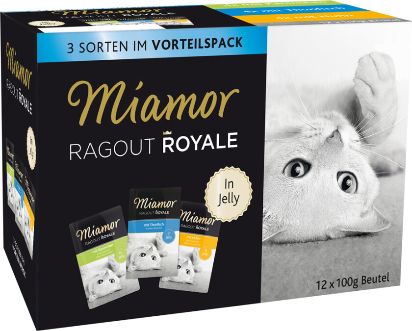 Blandet Prøvepakke Miamor Ragout Royale 12 x 100 g - Kanin, kylling og tunfisk