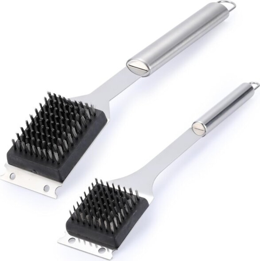2-pakning grillbørste og skrape, 16,5” & 14” trådbørste for utendørsgrill, 304 rustfritt stål rengjøringsbørste grilltilbehør