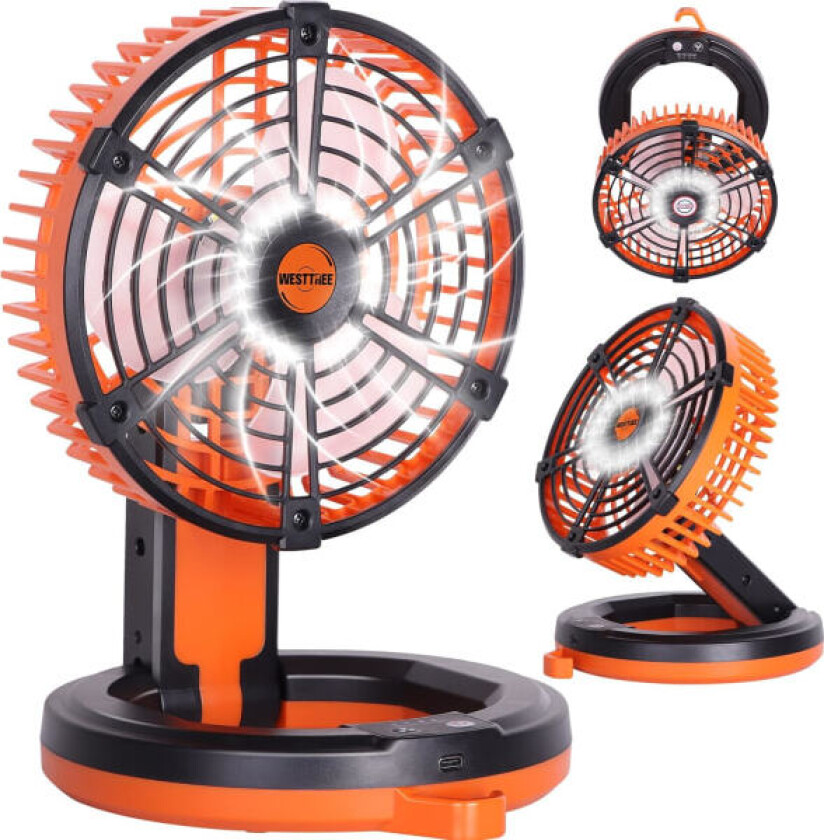 Campingvifte for telt, batteridrevet vifte, personlig USB-bordvifte for fiske, 36 timers arbeidstid, utendørs oppladbar vifte, oransje 90