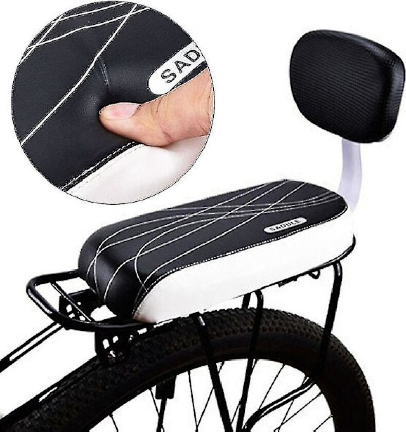 Sykkelsete bak med ryggstøtte, myk pute for barnesete, terrengsykkel PU-skinnpute black white