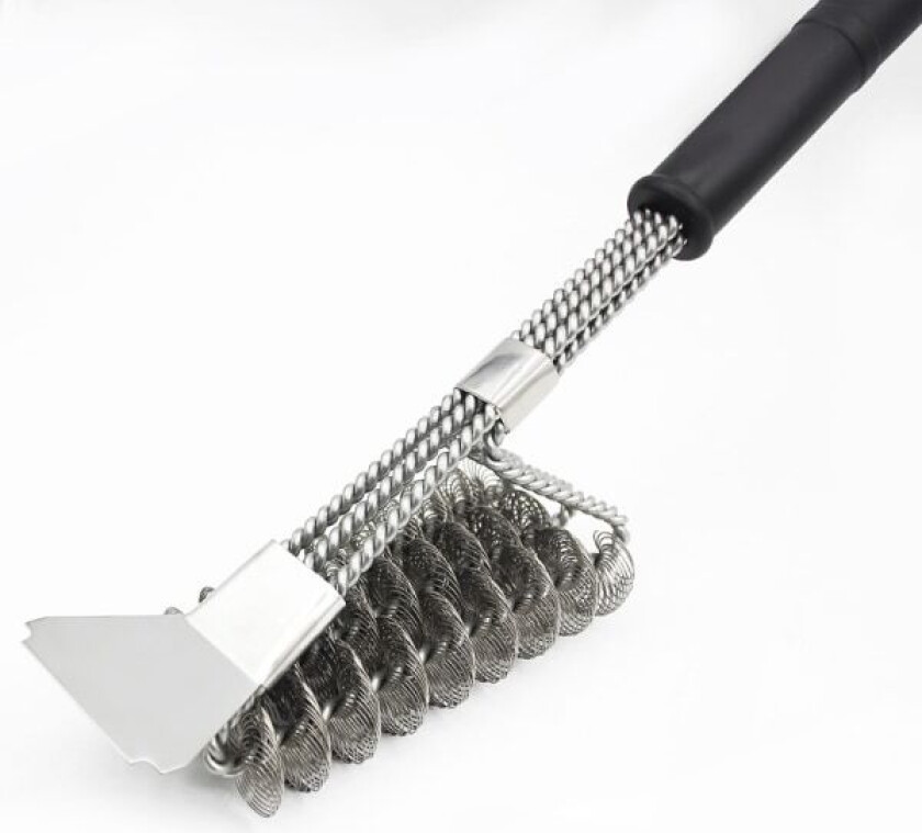 Grillbørste, 3 i 1 grillbørste med langt håndtak rengjøringsbørste og skrape, rustfritt stål grillverktøy grilltilbehør, 18 tommer